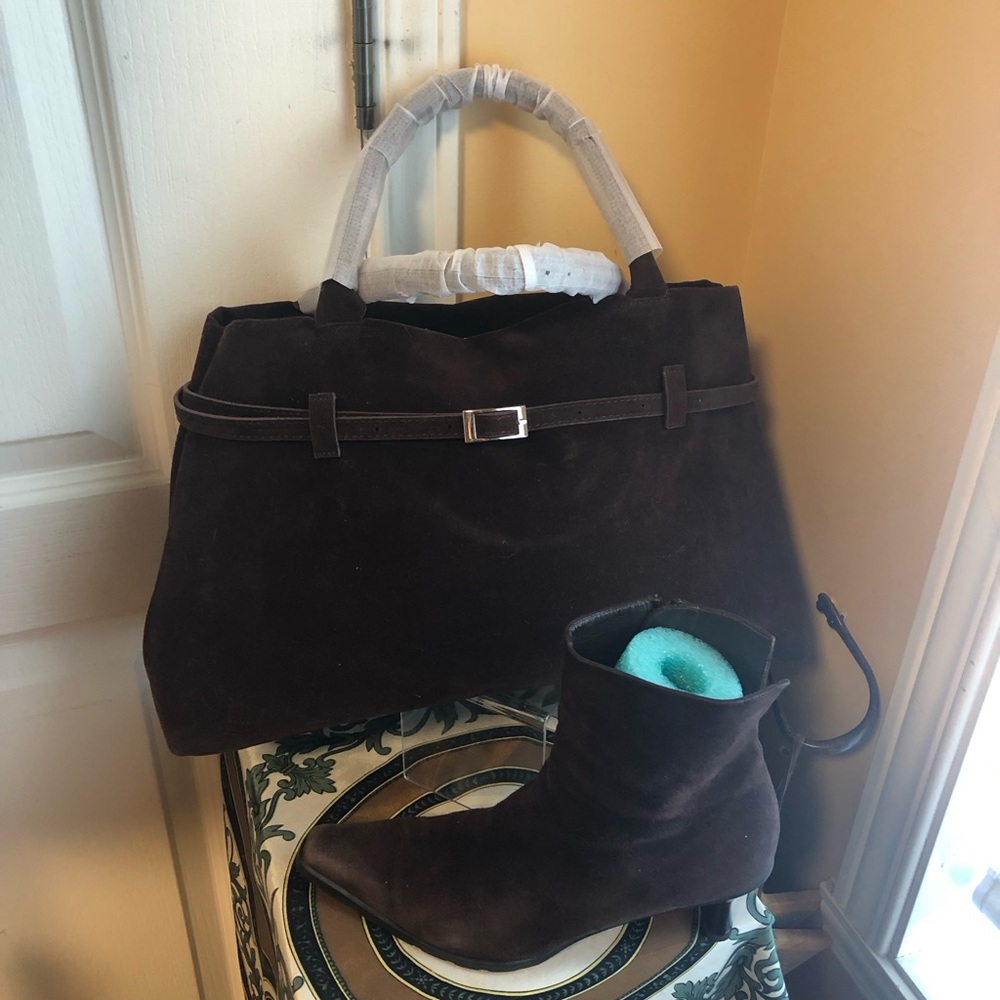 NWOT Chocolate Brown faux Suede Satchel bag